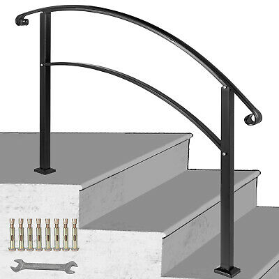 Vevor 3ft Angle Adjustable Iron Handrail Black Fit 2 Or 3 Steps Handrail Brick