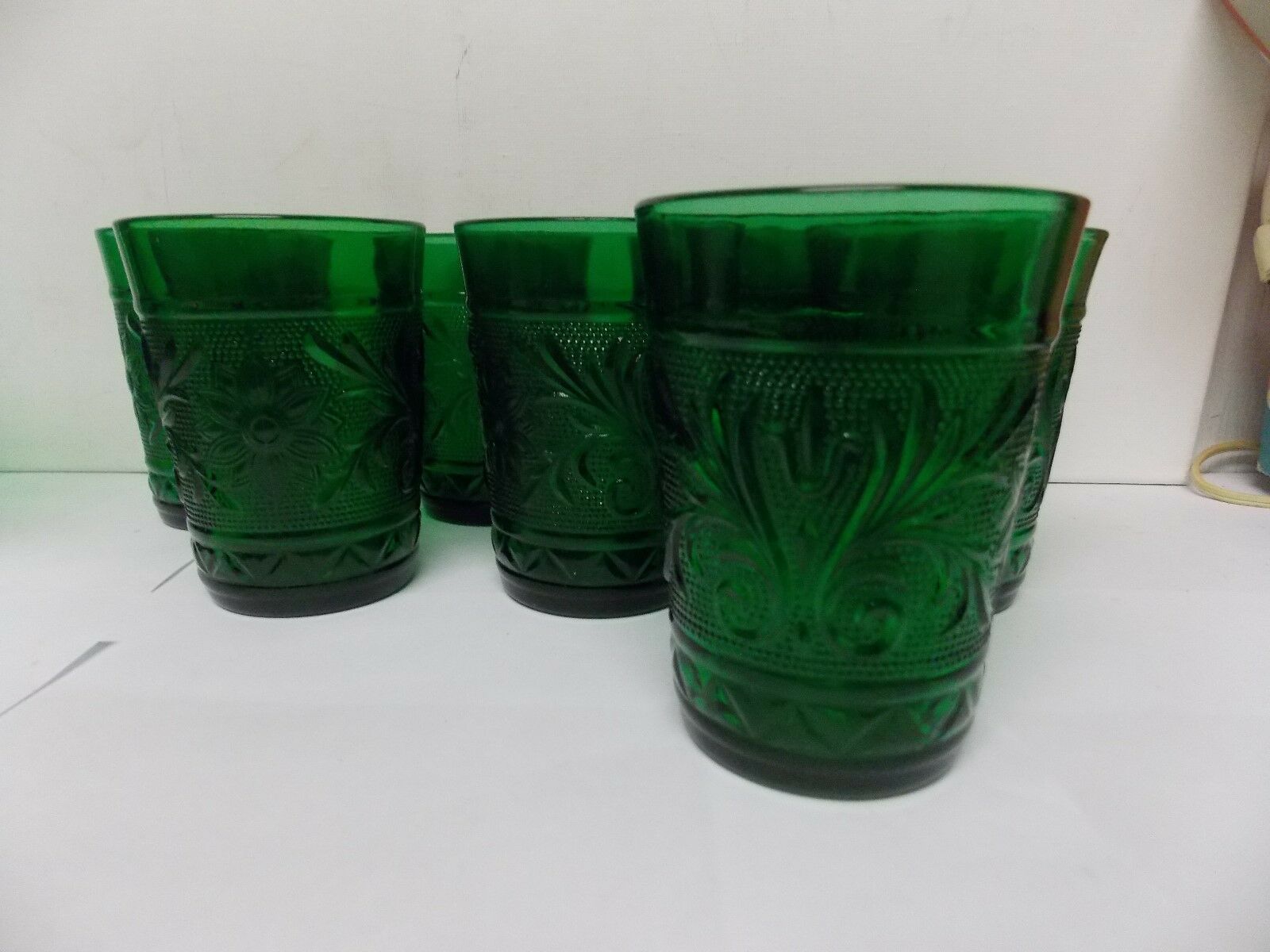 Anchor Hocking Forest Green Sandwich Glass Tumblers Set Of 8