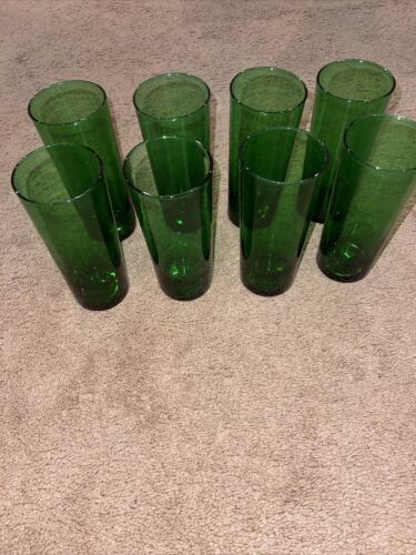 8 Anchor Hocking Glass  Forest Green Flat Straight Shell Iced Tea Tumbler 15 Oz